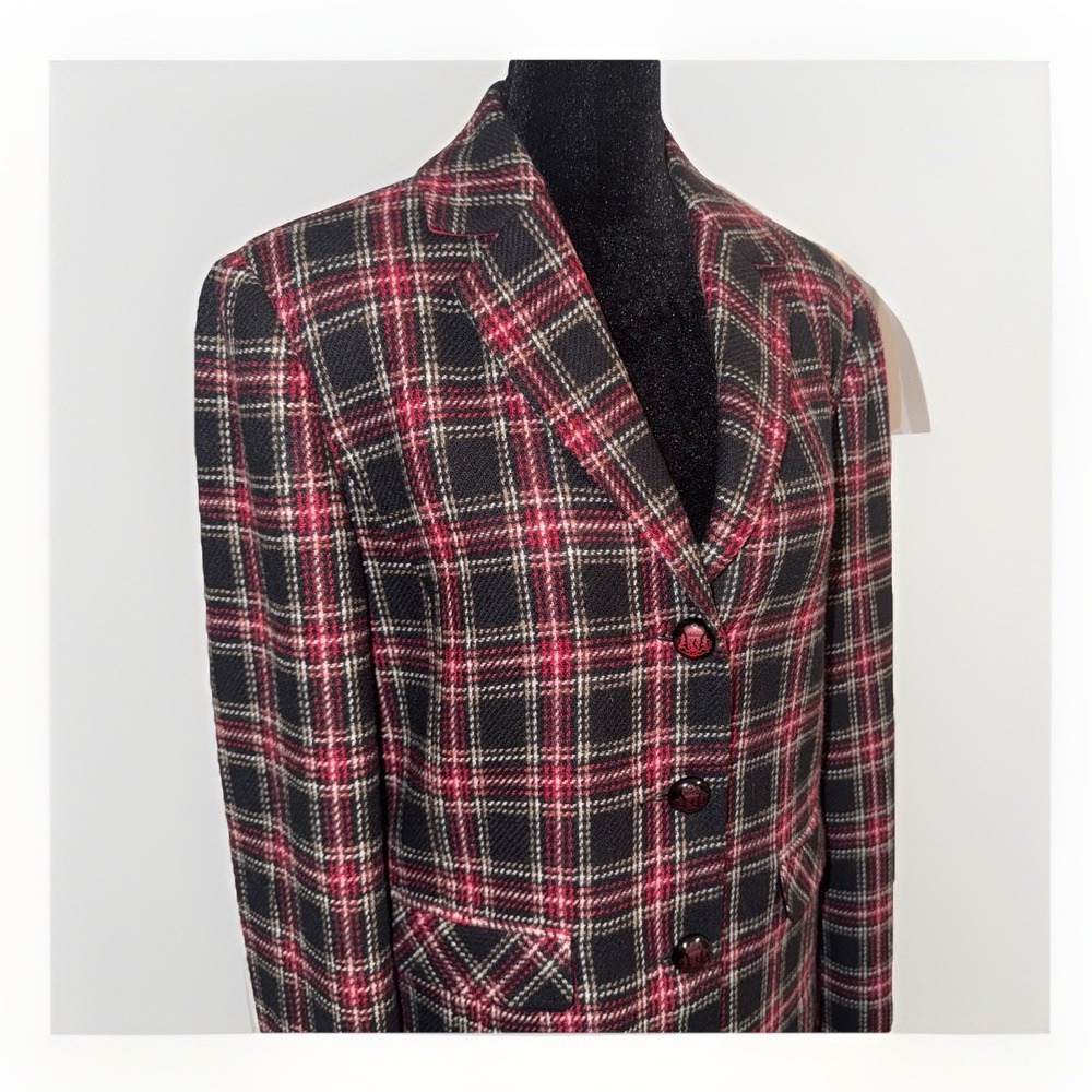 Vintage David Brooks Womens‎ Size 8 Multicolor Plaid Wool Blend Blazer Jacket